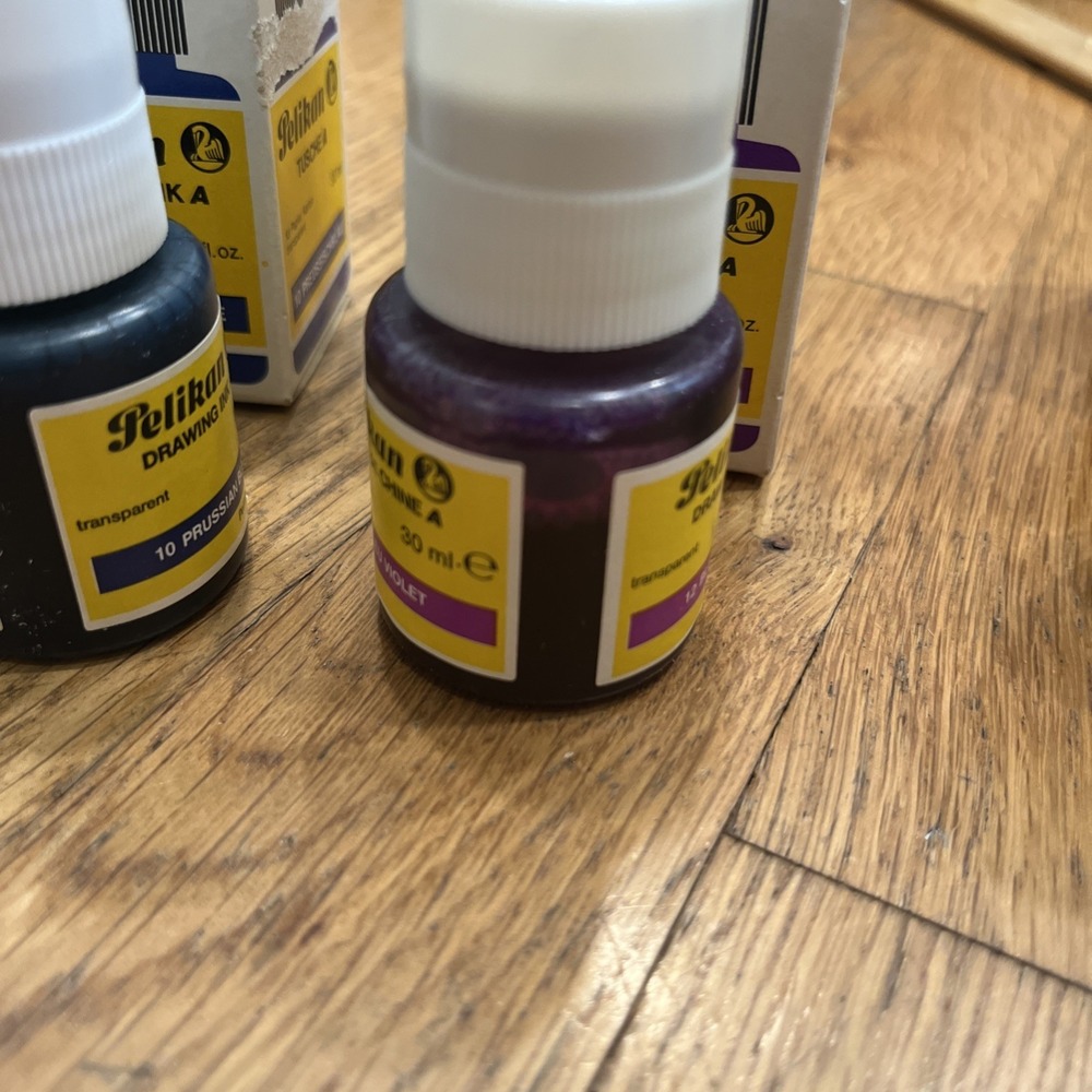 Vintage Pelikan Drawing Ink 1 fl. oz. 30 ml Lot MPN 518- Scarlet Ultramarine Etc - Picture 8 of 10